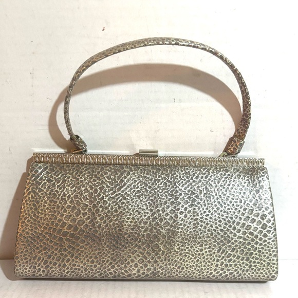 Vintage snake, leather, print silver handle bag - Picture 2 of 5
